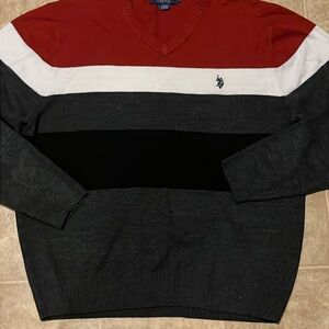Mens Polo Assn striped acrylic V neck lightweight sweater
